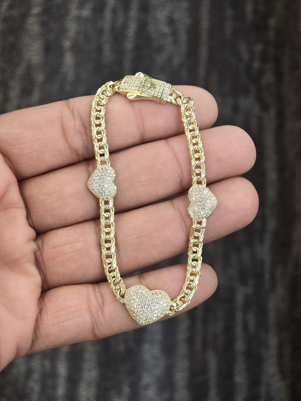 10kt Real Gold Heart Chino Link Bracelet